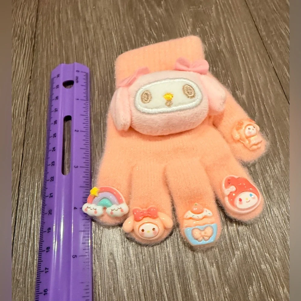 Sanrio My Melody pink plush winter gloves.